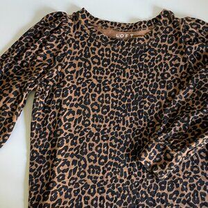 LOFT Leopard Print Pleated Long Sleeve Tee - Large Petite